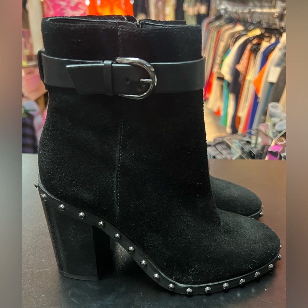 Michael Kors Black Suede Studded Ankle Boots with Buckle size 5.5 new no box!